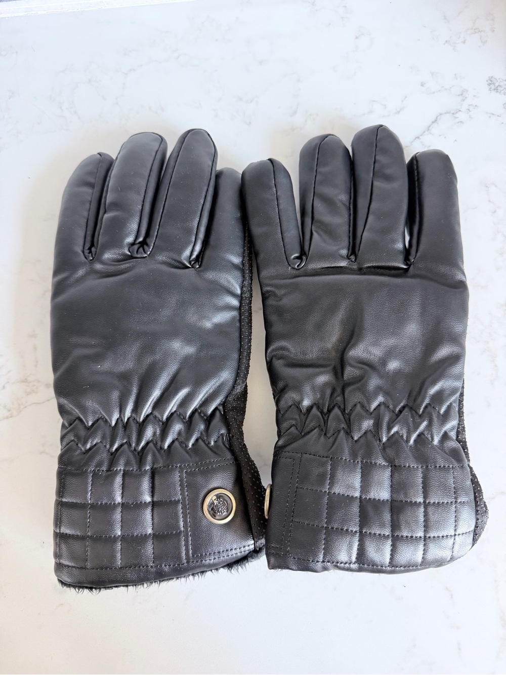 Men's Black Quilted Winter Leather Gloves